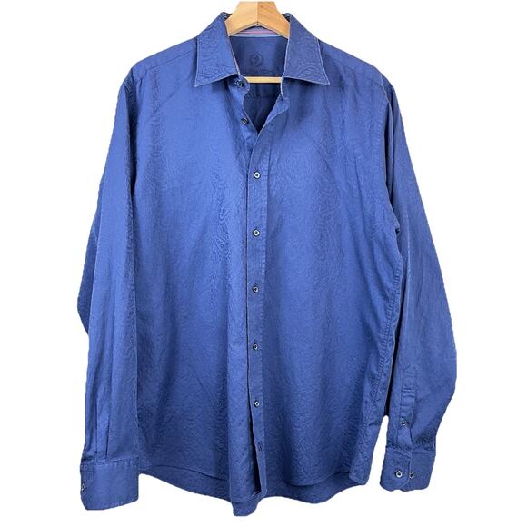 Bugatchi Uomo Button Down Shirt Mens XL Blue Paisley Luxury Office Datenight - Picture 1 of 12